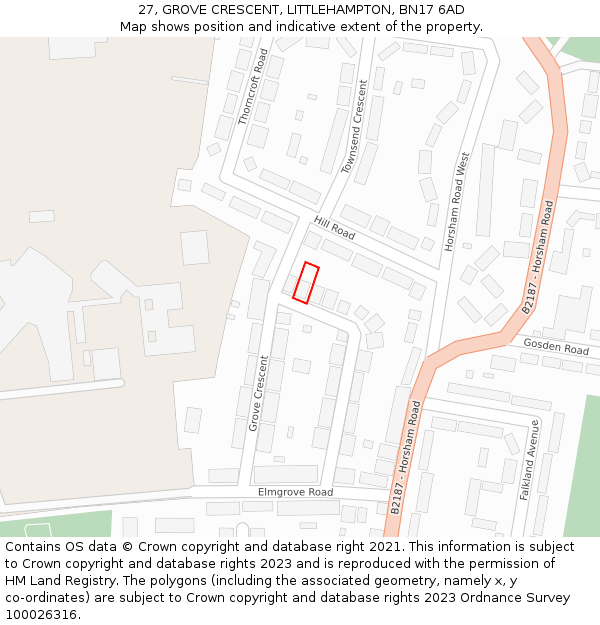 27, GROVE CRESCENT, LITTLEHAMPTON, BN17 6AD: Location map and indicative extent of plot