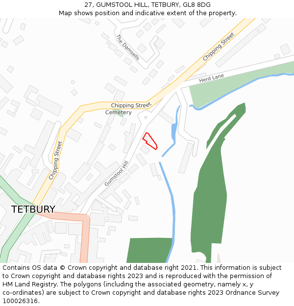 27, GUMSTOOL HILL, TETBURY, GL8 8DG: Location map and indicative extent of plot