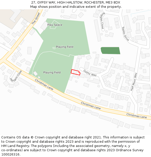 27, GYPSY WAY, HIGH HALSTOW, ROCHESTER, ME3 8DX: Location map and indicative extent of plot