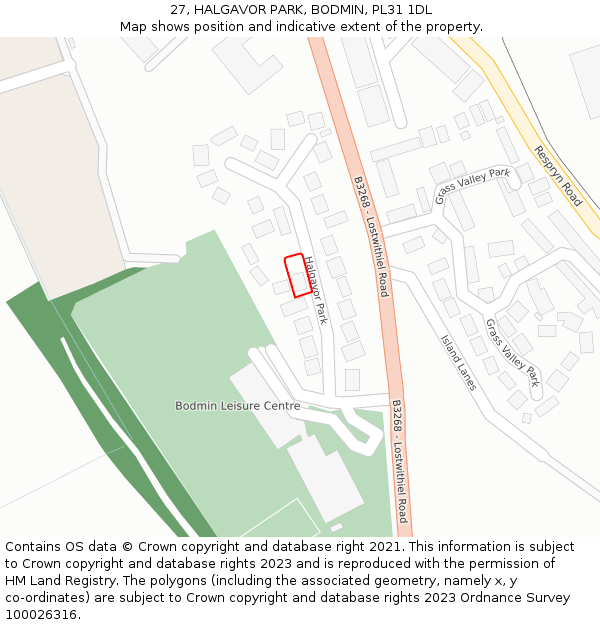 27, HALGAVOR PARK, BODMIN, PL31 1DL: Location map and indicative extent of plot
