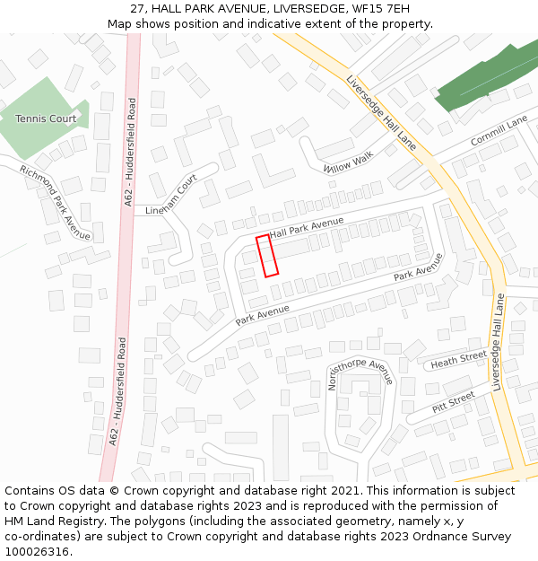 27, HALL PARK AVENUE, LIVERSEDGE, WF15 7EH: Location map and indicative extent of plot