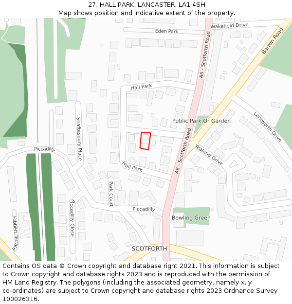 27, HALL PARK, LANCASTER, LA1 4SH: Location map and indicative extent of plot