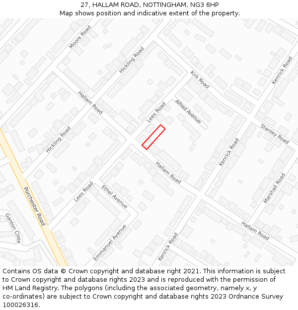 27, HALLAM ROAD, NOTTINGHAM, NG3 6HP: Location map and indicative extent of plot