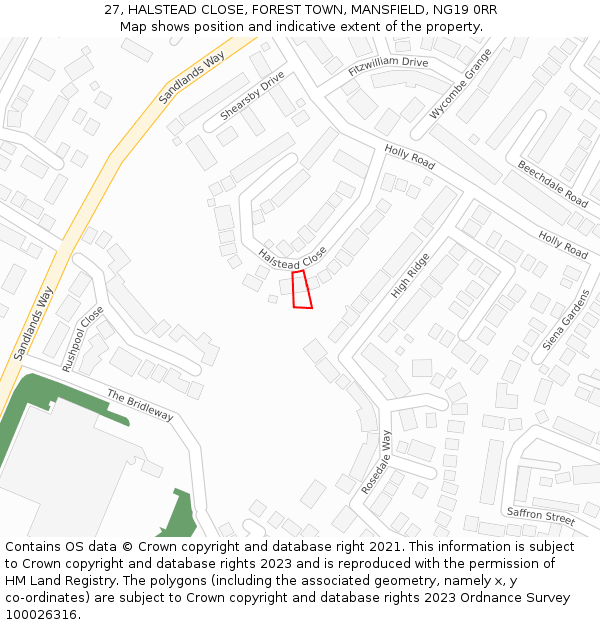 27, HALSTEAD CLOSE, FOREST TOWN, MANSFIELD, NG19 0RR: Location map and indicative extent of plot