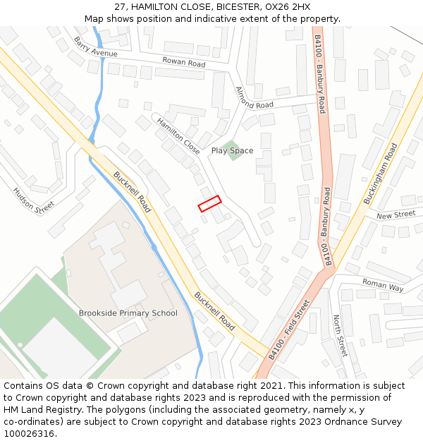 27, HAMILTON CLOSE, BICESTER, OX26 2HX: Location map and indicative extent of plot