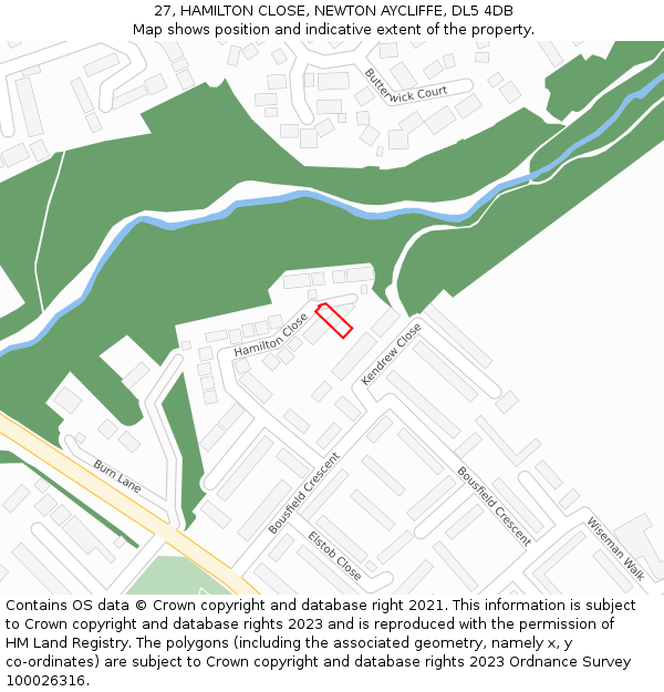 27, HAMILTON CLOSE, NEWTON AYCLIFFE, DL5 4DB: Location map and indicative extent of plot