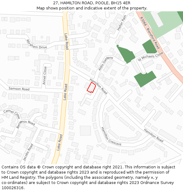 27, HAMILTON ROAD, POOLE, BH15 4ER: Location map and indicative extent of plot