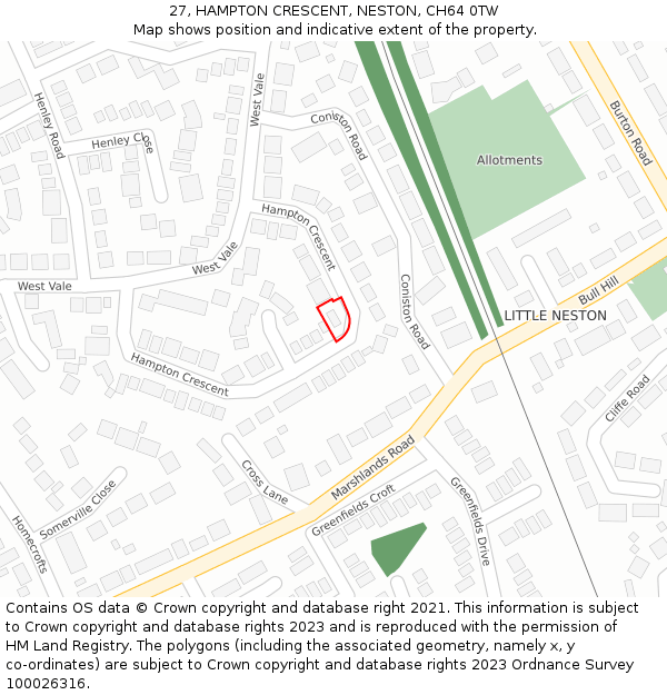 27, HAMPTON CRESCENT, NESTON, CH64 0TW: Location map and indicative extent of plot