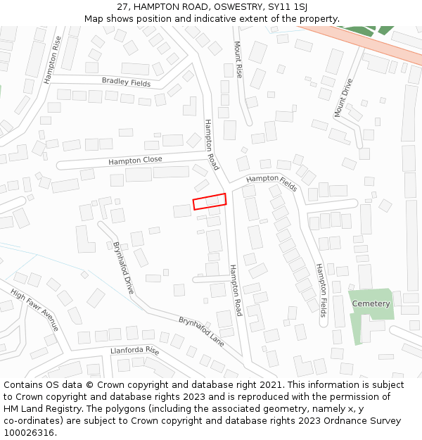 27, HAMPTON ROAD, OSWESTRY, SY11 1SJ: Location map and indicative extent of plot