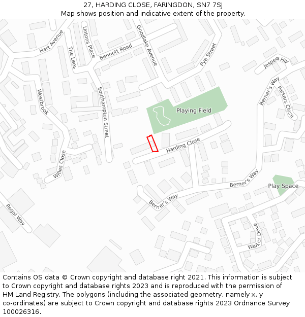 27, HARDING CLOSE, FARINGDON, SN7 7SJ: Location map and indicative extent of plot