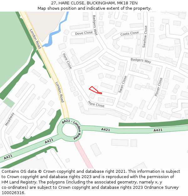 27, HARE CLOSE, BUCKINGHAM, MK18 7EN: Location map and indicative extent of plot