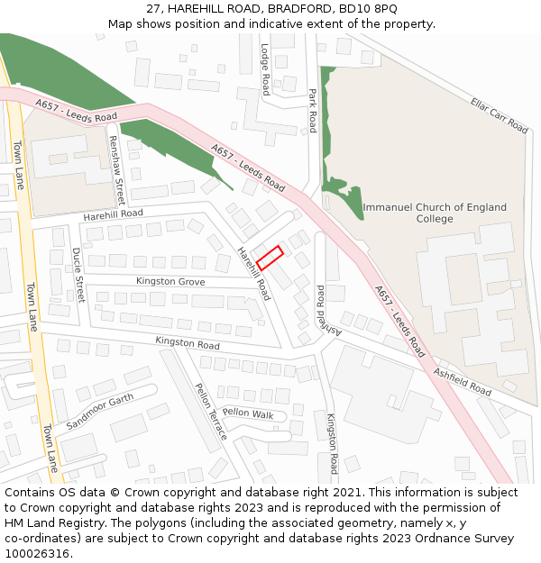 27, HAREHILL ROAD, BRADFORD, BD10 8PQ: Location map and indicative extent of plot
