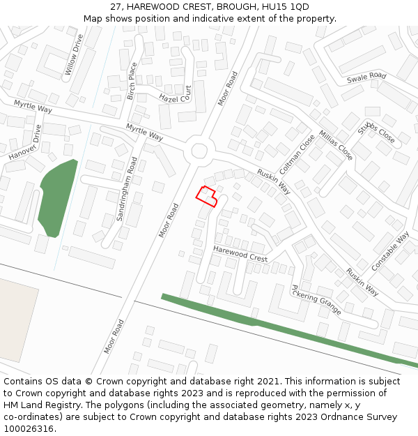 27, HAREWOOD CREST, BROUGH, HU15 1QD: Location map and indicative extent of plot