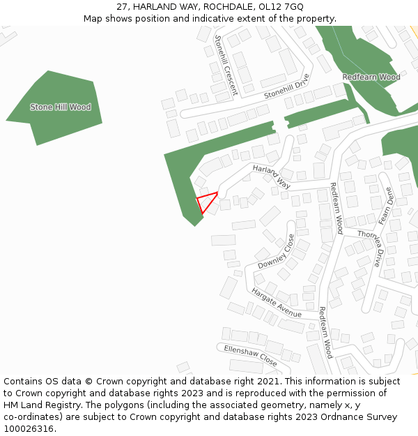 27, HARLAND WAY, ROCHDALE, OL12 7GQ: Location map and indicative extent of plot