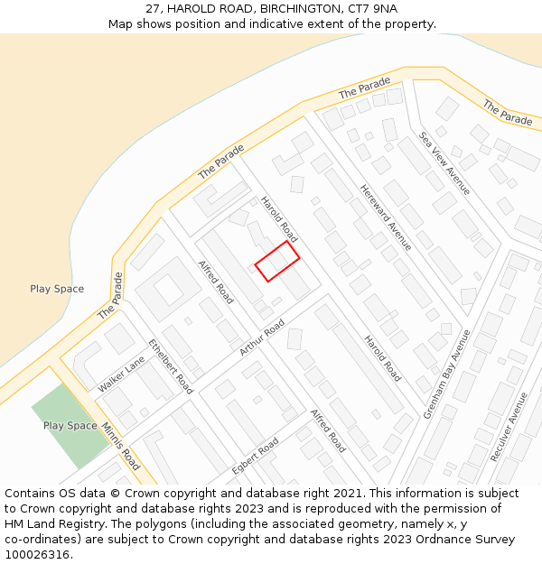 27, HAROLD ROAD, BIRCHINGTON, CT7 9NA: Location map and indicative extent of plot