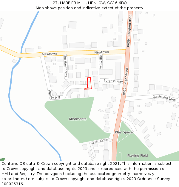 27, HARRIER MILL, HENLOW, SG16 6BQ: Location map and indicative extent of plot