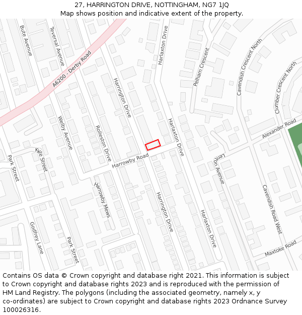 27, HARRINGTON DRIVE, NOTTINGHAM, NG7 1JQ: Location map and indicative extent of plot