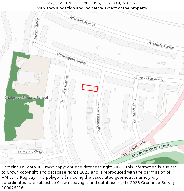 27, HASLEMERE GARDENS, LONDON, N3 3EA: Location map and indicative extent of plot