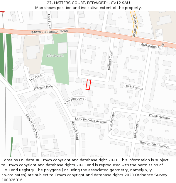 27, HATTERS COURT, BEDWORTH, CV12 9AU: Location map and indicative extent of plot