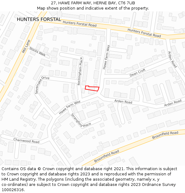 27, HAWE FARM WAY, HERNE BAY, CT6 7UB: Location map and indicative extent of plot