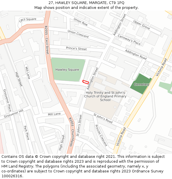 27, HAWLEY SQUARE, MARGATE, CT9 1PQ: Location map and indicative extent of plot