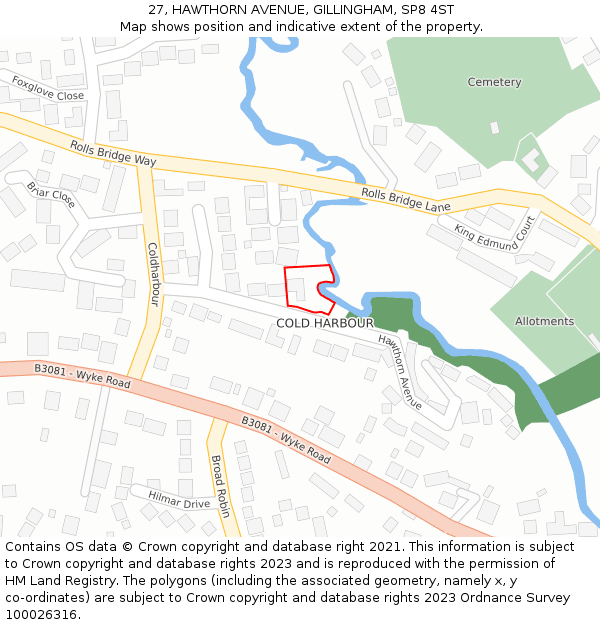27, HAWTHORN AVENUE, GILLINGHAM, SP8 4ST: Location map and indicative extent of plot