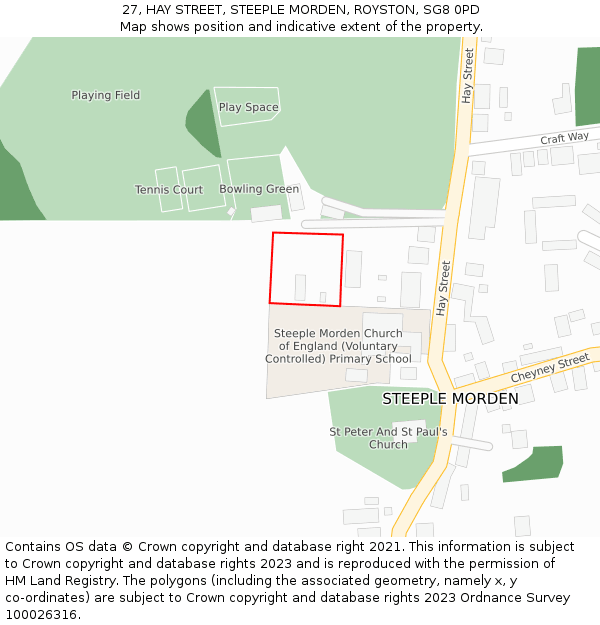 27, HAY STREET, STEEPLE MORDEN, ROYSTON, SG8 0PD: Location map and indicative extent of plot