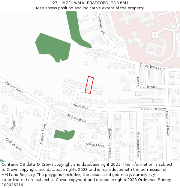27, HAZEL WALK, BRADFORD, BD9 6AH: Location map and indicative extent of plot