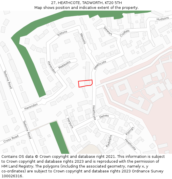 27, HEATHCOTE, TADWORTH, KT20 5TH: Location map and indicative extent of plot