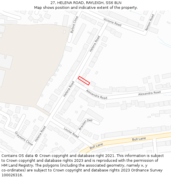 27, HELENA ROAD, RAYLEIGH, SS6 8LN: Location map and indicative extent of plot