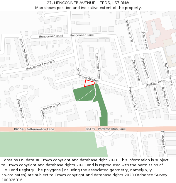 27, HENCONNER AVENUE, LEEDS, LS7 3NW: Location map and indicative extent of plot