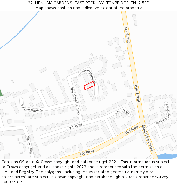 27, HENHAM GARDENS, EAST PECKHAM, TONBRIDGE, TN12 5PD: Location map and indicative extent of plot