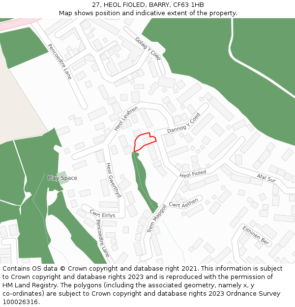 27, HEOL FIOLED, BARRY, CF63 1HB: Location map and indicative extent of plot