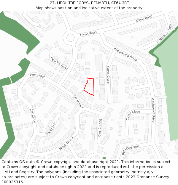 27, HEOL TRE FORYS, PENARTH, CF64 3RE: Location map and indicative extent of plot