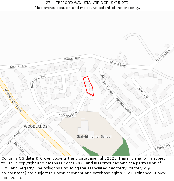 27, HEREFORD WAY, STALYBRIDGE, SK15 2TD: Location map and indicative extent of plot