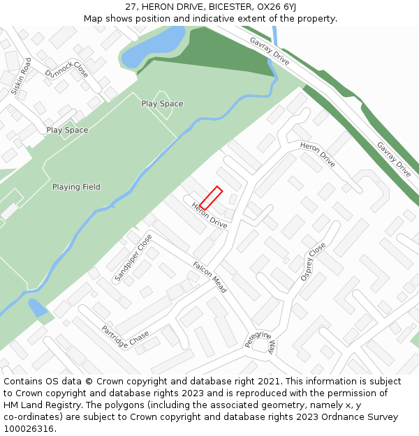 27, HERON DRIVE, BICESTER, OX26 6YJ: Location map and indicative extent of plot