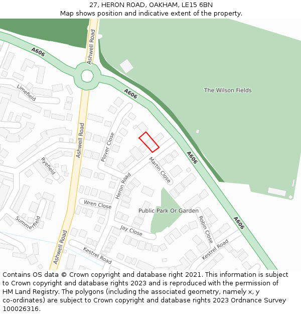 27, HERON ROAD, OAKHAM, LE15 6BN: Location map and indicative extent of plot