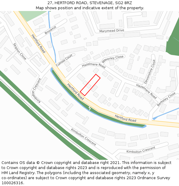 27, HERTFORD ROAD, STEVENAGE, SG2 8RZ: Location map and indicative extent of plot