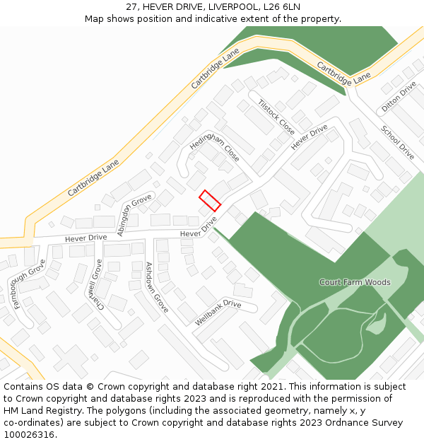 27, HEVER DRIVE, LIVERPOOL, L26 6LN: Location map and indicative extent of plot