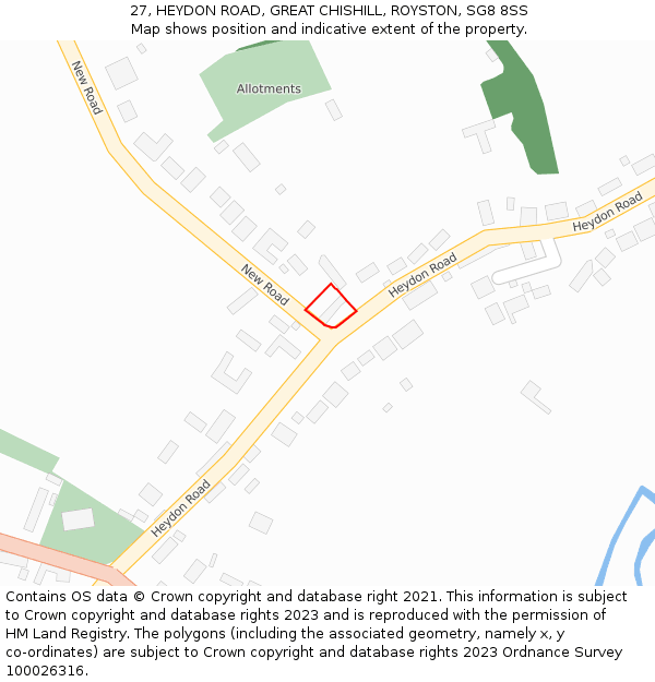 27, HEYDON ROAD, GREAT CHISHILL, ROYSTON, SG8 8SS: Location map and indicative extent of plot