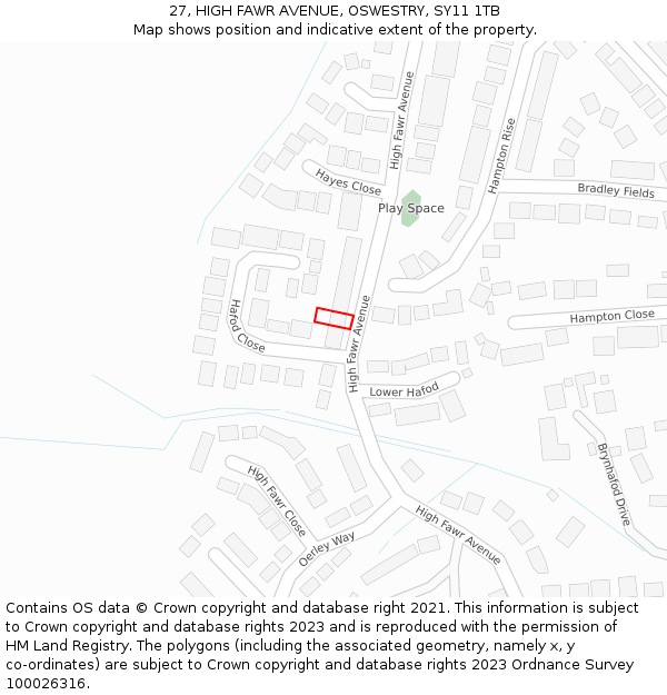 27, HIGH FAWR AVENUE, OSWESTRY, SY11 1TB: Location map and indicative extent of plot