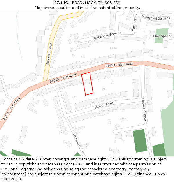 27, HIGH ROAD, HOCKLEY, SS5 4SY: Location map and indicative extent of plot