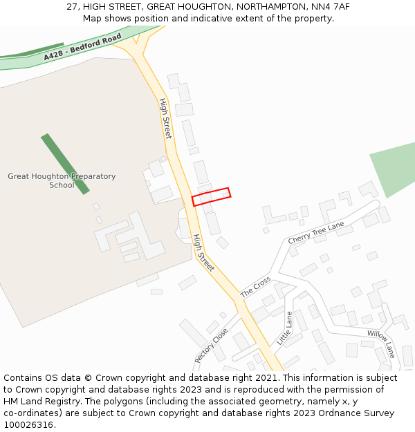 27, HIGH STREET, GREAT HOUGHTON, NORTHAMPTON, NN4 7AF: Location map and indicative extent of plot