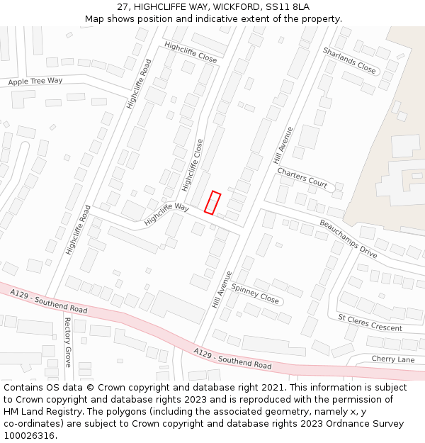 27, HIGHCLIFFE WAY, WICKFORD, SS11 8LA: Location map and indicative extent of plot