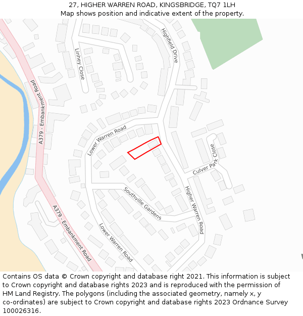 27, HIGHER WARREN ROAD, KINGSBRIDGE, TQ7 1LH: Location map and indicative extent of plot