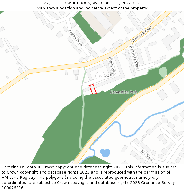 27, HIGHER WHITEROCK, WADEBRIDGE, PL27 7DU: Location map and indicative extent of plot