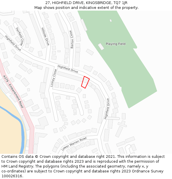 27, HIGHFIELD DRIVE, KINGSBRIDGE, TQ7 1JR: Location map and indicative extent of plot