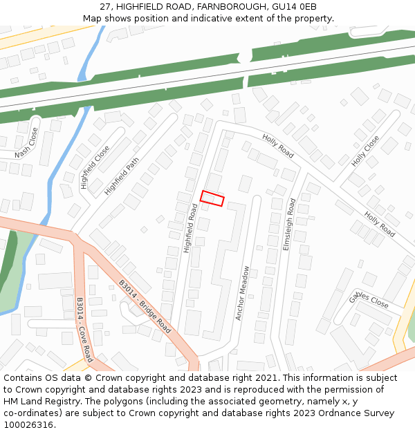 27, HIGHFIELD ROAD, FARNBOROUGH, GU14 0EB: Location map and indicative extent of plot