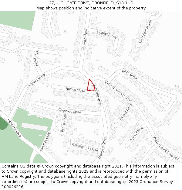 27, HIGHGATE DRIVE, DRONFIELD, S18 1UD: Location map and indicative extent of plot