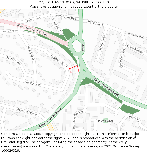 27, HIGHLANDS ROAD, SALISBURY, SP2 8EG: Location map and indicative extent of plot